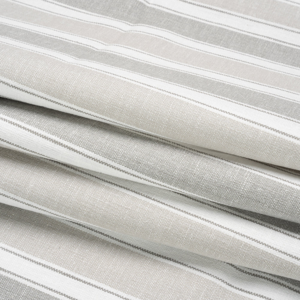 Slubbed Cotton Blend Woven - Pebble Wide Stripes - British Imported