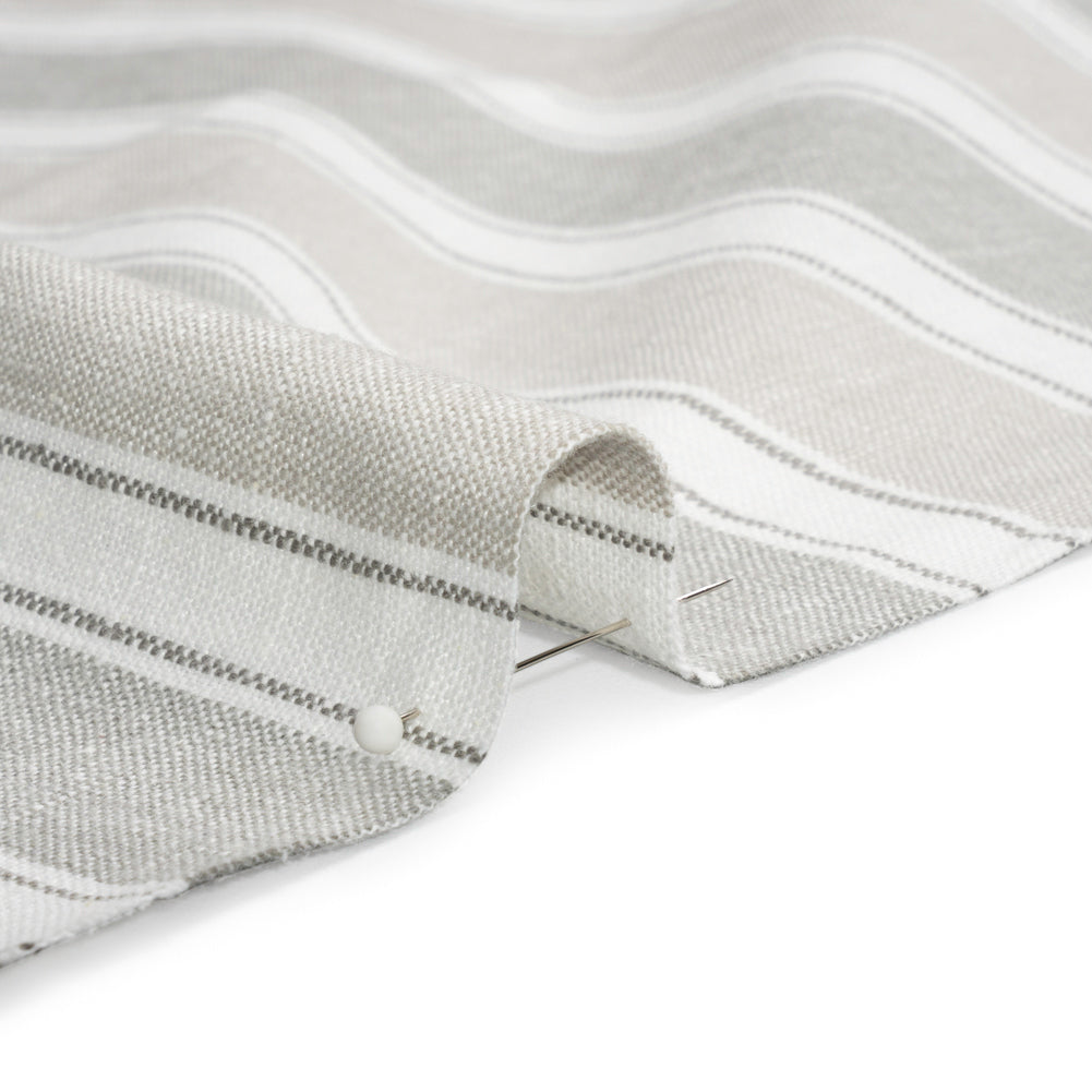 Slubbed Cotton Blend Woven - Pebble Wide Stripes - British Imported