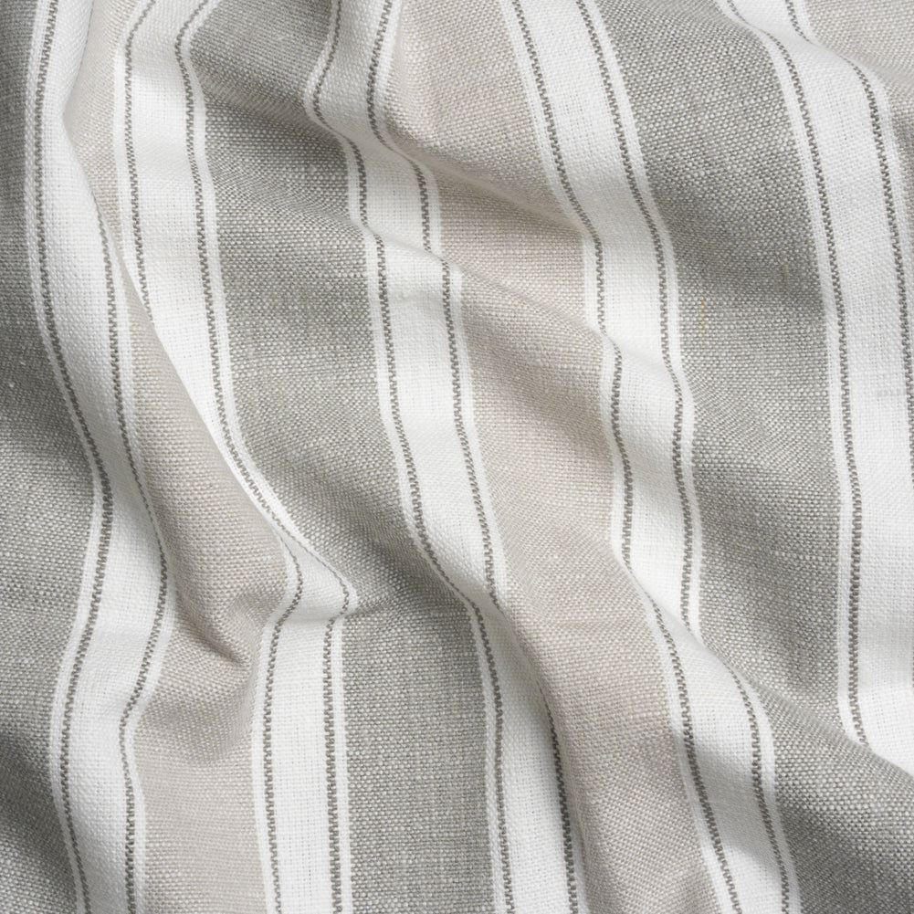 Slubbed Cotton Blend Woven - Pebble Wide Stripes - British Imported