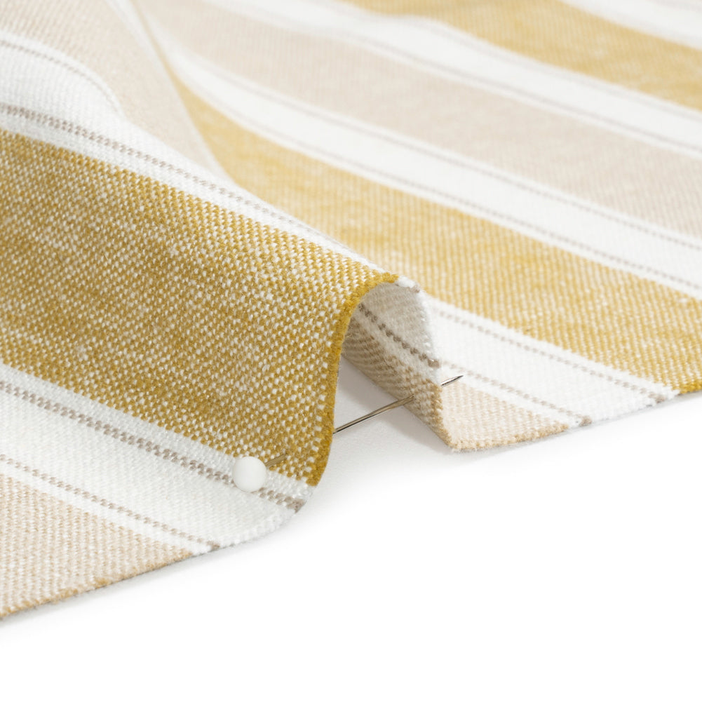 Slubbed Cotton Blend Woven - Pollen Wide Stripes - British Imported