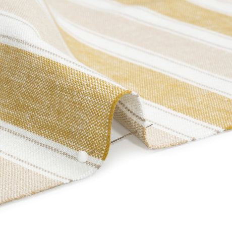 Slubbed Cotton Blend Woven - Pollen Wide Stripes - British Imported