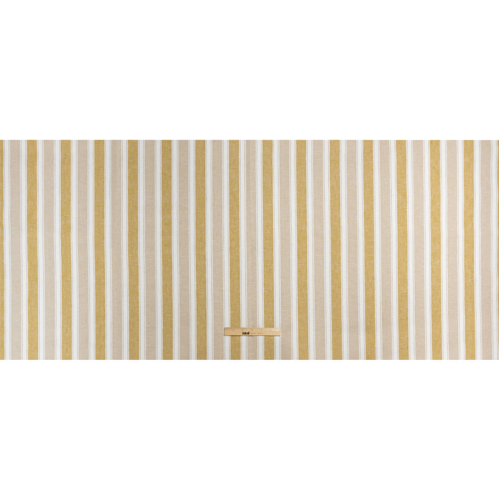 Slubbed Cotton Blend Woven - Pollen Wide Stripes - British Imported