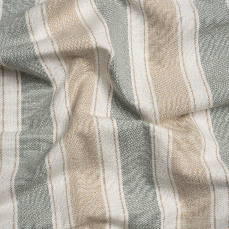 Slubbed Cotton Blend Woven - Seafoam Wide Stripes - British Imported