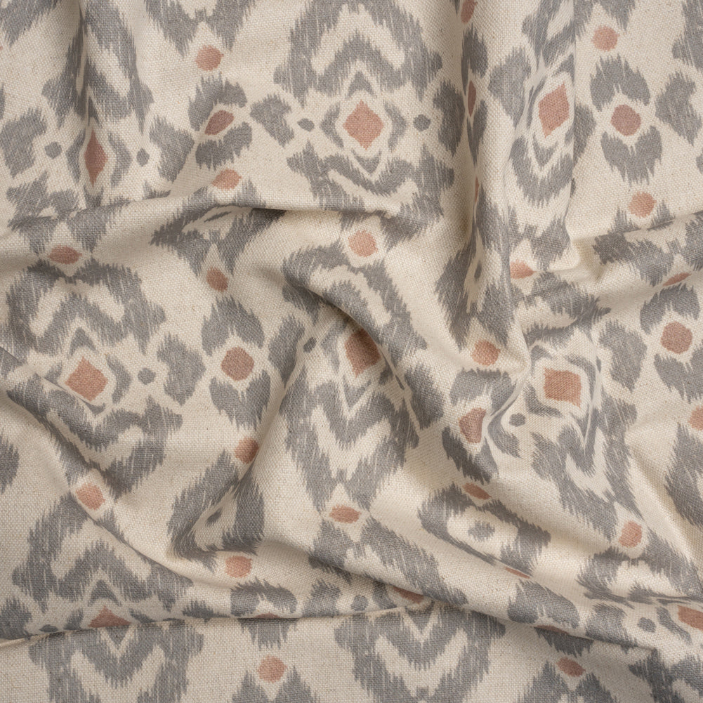 Cotton and Linen Canvas Print - Rose Ikat Geometries - British Imported