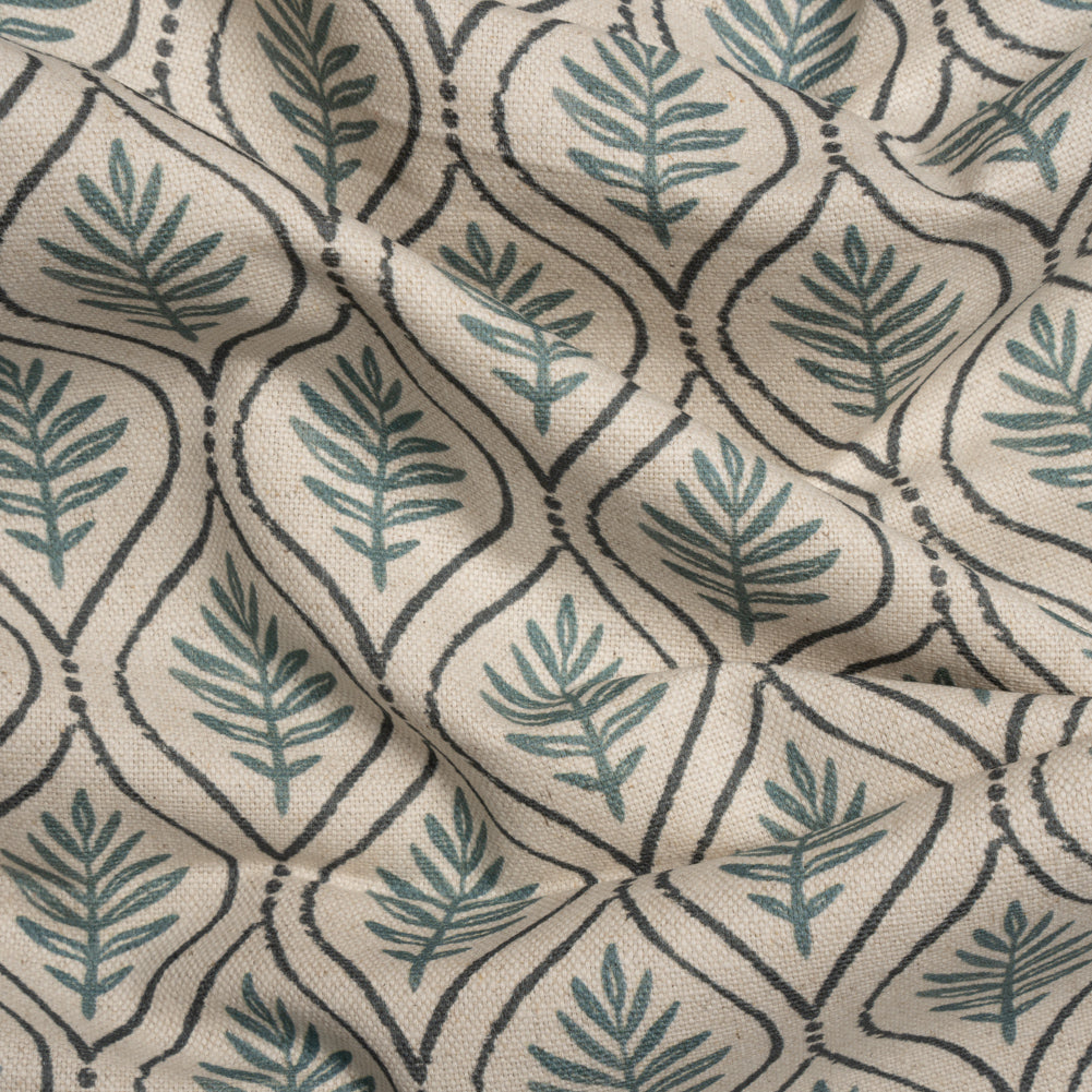 Cotton and Linen Canvas Print - Indigo Leaf Motif - British Imported