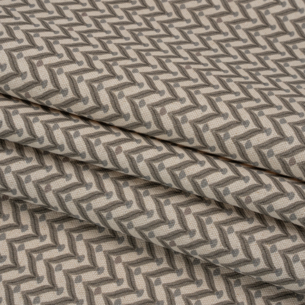 Cotton and Linen Canvas Print - Smoke Leafy Chevrons - British Imported