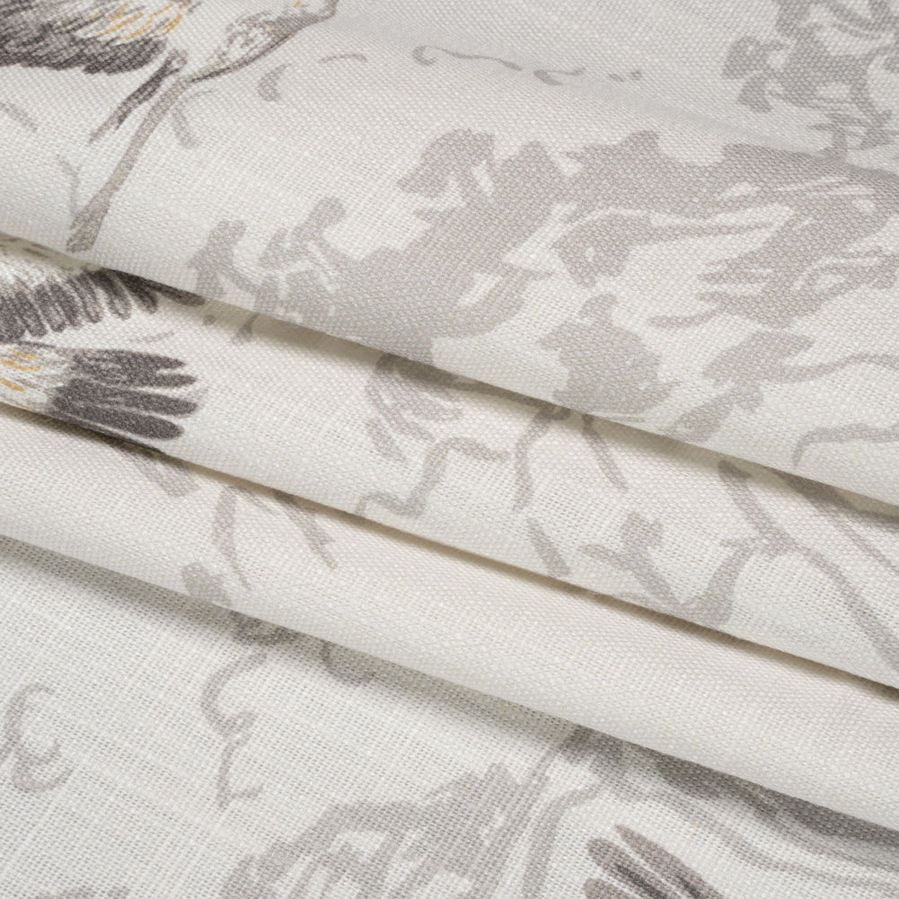 Viscose and Linen Drapery Woven Print - Silver Cranes in the Clouds - British Imported
