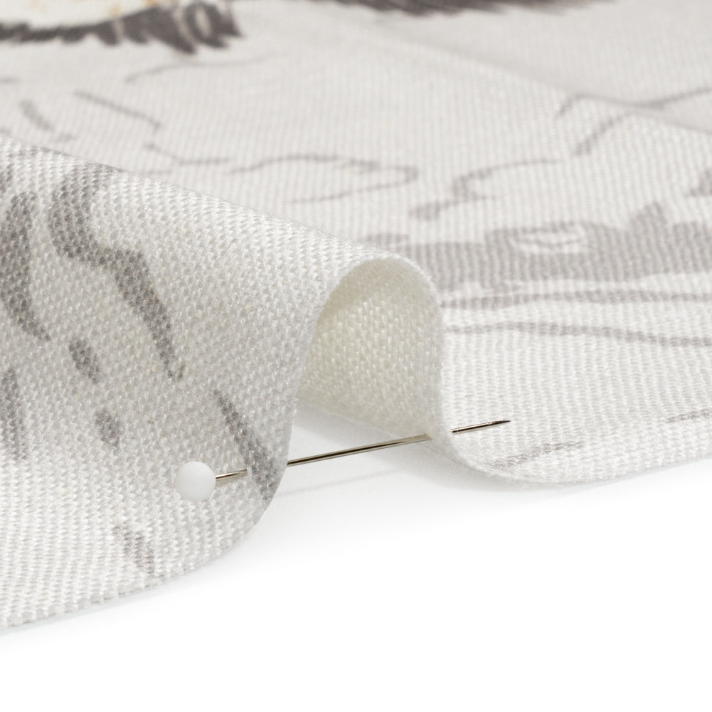Viscose and Linen Drapery Woven Print - Silver Cranes in the Clouds - British Imported