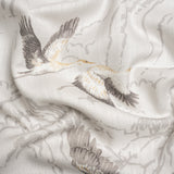 Viscose and Linen Drapery Woven Print - Silver Cranes in the Clouds - British Imported