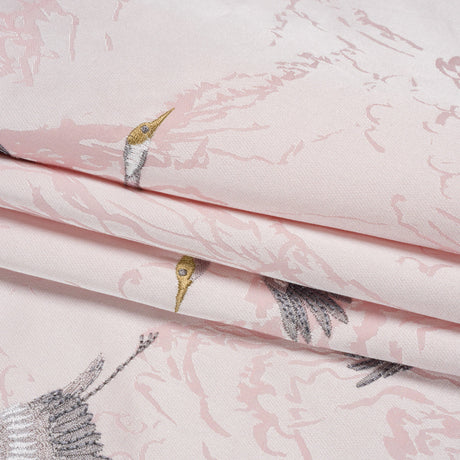Embroidered Cotton and Polyester Drapery Jacquard - Blush Cranes in the Clouds - British Imported