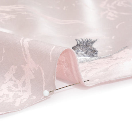 Embroidered Cotton and Polyester Drapery Jacquard - Blush Cranes in the Clouds - British Imported