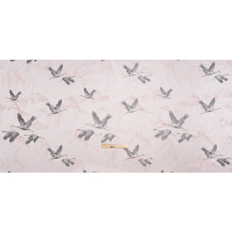 Embroidered Cotton and Polyester Drapery Jacquard - Blush Cranes in the Clouds - British Imported
