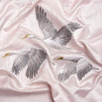 Embroidered Cotton and Polyester Drapery Jacquard - Blush Cranes in the Clouds - British Imported