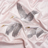 Embroidered Cotton and Polyester Drapery Jacquard - Blush Cranes in the Clouds - British Imported