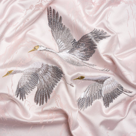 Embroidered Cotton and Polyester Drapery Jacquard - Blush Cranes in the Clouds - British Imported