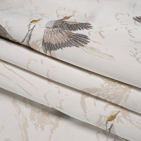 Embroidered Cotton and Polyester Drapery Jacquard - Pale Dove Cranes in the Clouds - British Imported