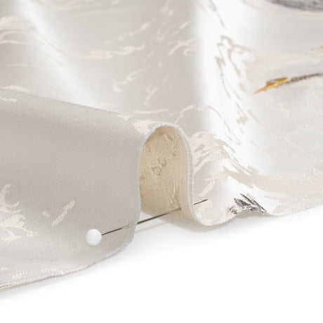 Embroidered Cotton and Polyester Drapery Jacquard - Pale Dove Cranes in the Clouds - British Imported