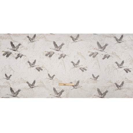 Embroidered Cotton and Polyester Drapery Jacquard - Pale Dove Cranes in the Clouds - British Imported
