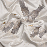 Embroidered Cotton and Polyester Drapery Jacquard - Pale Dove Cranes in the Clouds - British Imported