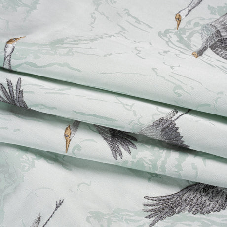Embroidered Cotton and Polyester Drapery Jacquard - Duckegg Cranes in the Clouds - British Imported