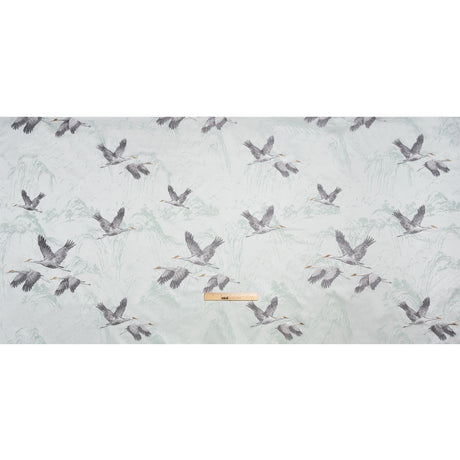 Embroidered Cotton and Polyester Drapery Jacquard - Duckegg Cranes in the Clouds - British Imported