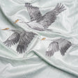 Embroidered Cotton and Polyester Drapery Jacquard - Duckegg Cranes in the Clouds - British Imported