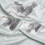 Embroidered Cotton and Polyester Drapery Jacquard - Duckegg Cranes in the Clouds - British Imported