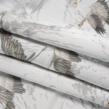 Embroidered Cotton and Polyester Drapery Jacquard - Silver Cranes in the Clouds - British Imported