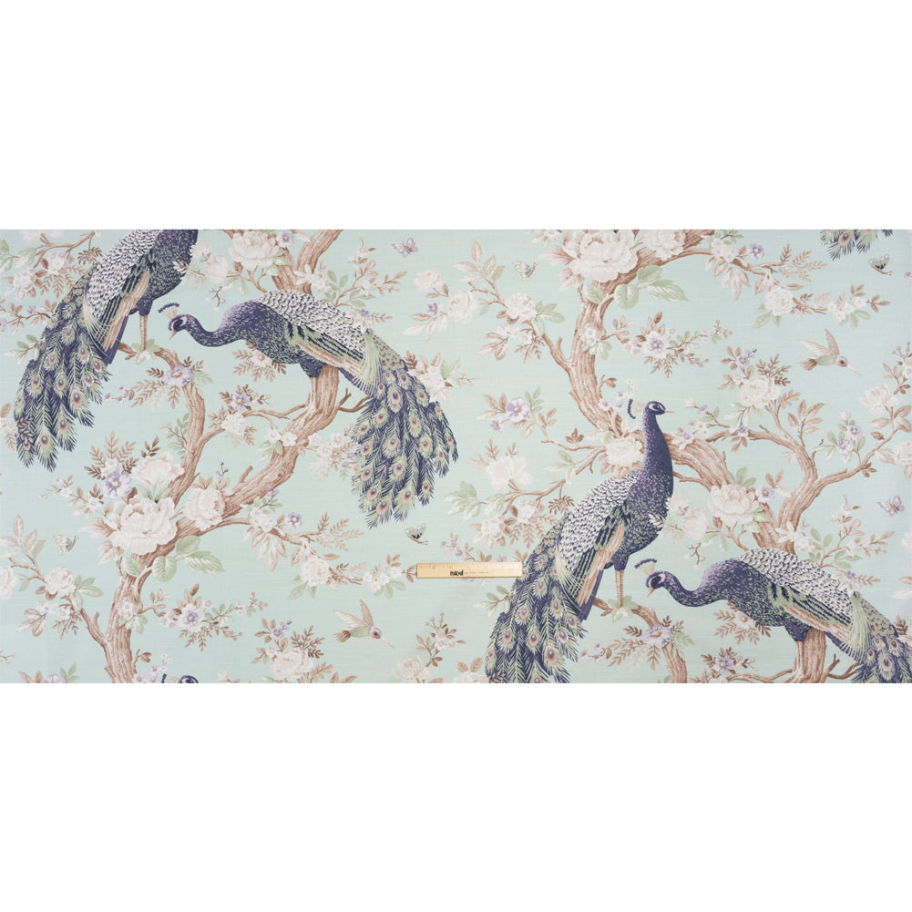 Cotton Canvas Print - Duckegg Peacocks in the Trees - British Imported
