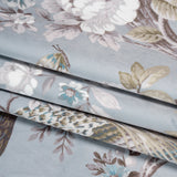 Polyester Microvelvet Print - Chalk Blue Peacocks in the Trees - British Imported