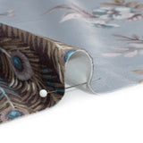 Polyester Microvelvet Print - Chalk Blue Peacocks in the Trees - British Imported