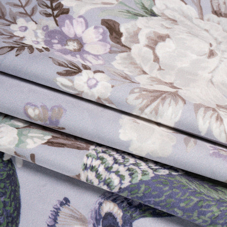 Polyester Microvelvet Print - Pale Iris Peacocks in the Trees - British Imported