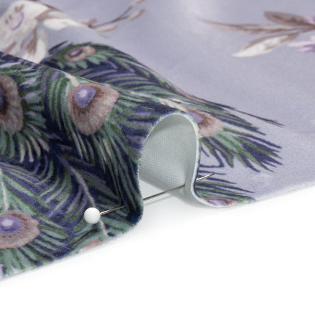 Polyester Microvelvet Print - Pale Iris Peacocks in the Trees - British Imported