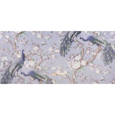 Polyester Microvelvet Print - Pale Iris Peacocks in the Trees - British Imported