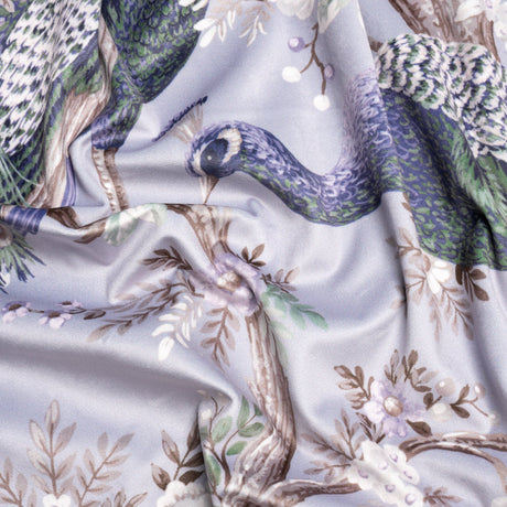 Polyester Microvelvet Print - Pale Iris Peacocks in the Trees - British Imported