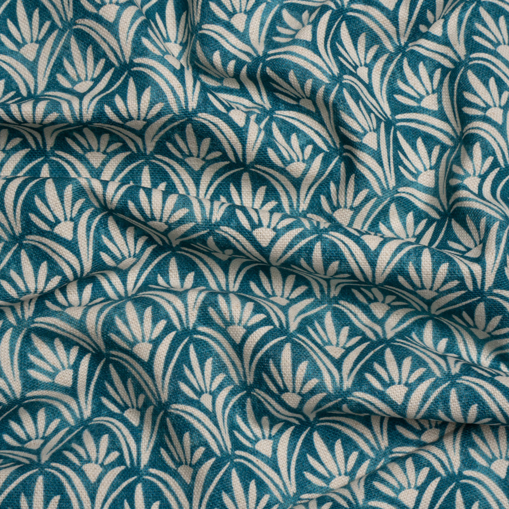 Cotton and Linen Canvas Print - Ocean Floral Arches - British Imported
