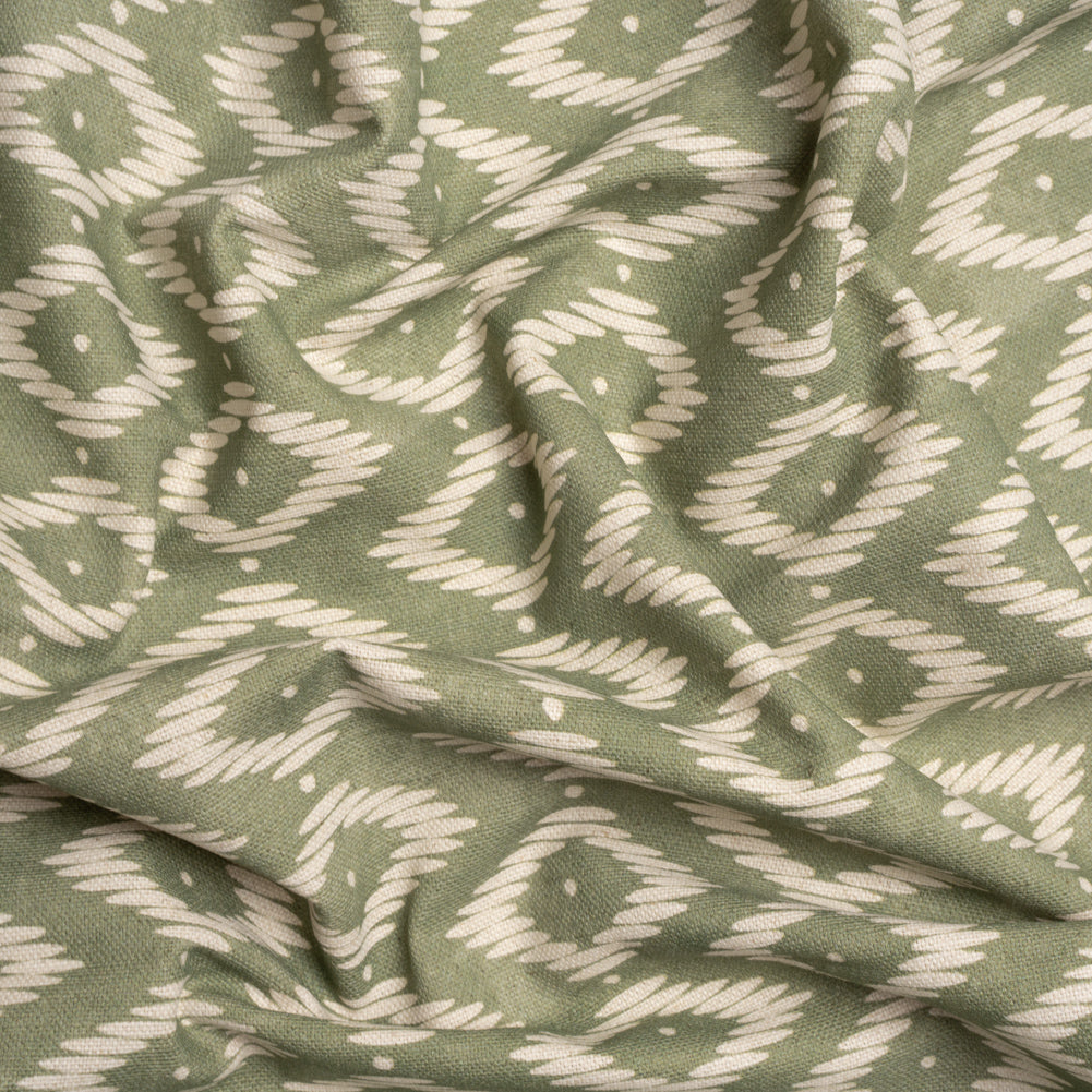 Cotton and Linen Canvas Print - Fern Diamonds and Dots - British Imported