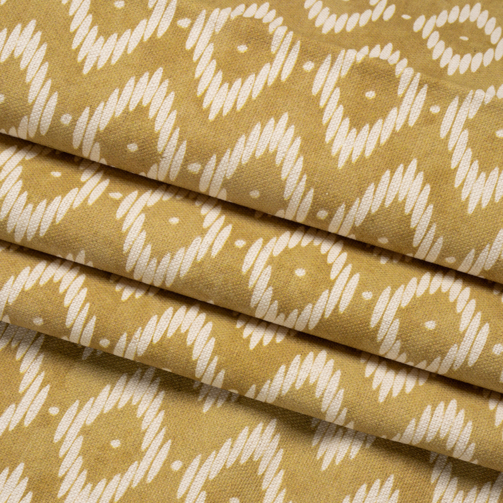 Cotton and Linen Canvas Print - Gold Diamonds and Dots - British Imported
