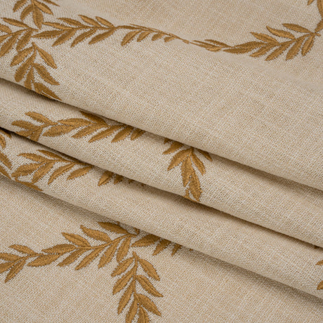 Embroidered Slubbed Drapery Woven - Amber Leafy Lattice - British Imported