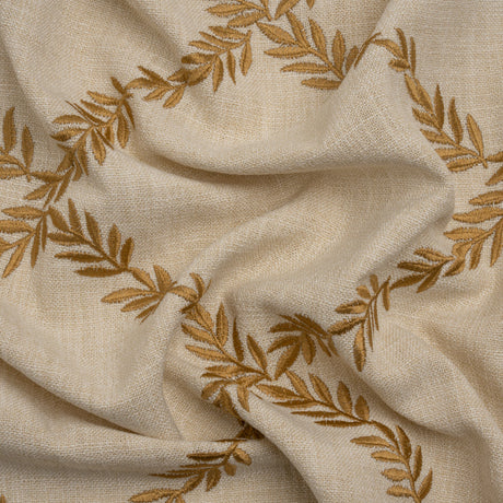 Embroidered Slubbed Drapery Woven - Amber Leafy Lattice - British Imported