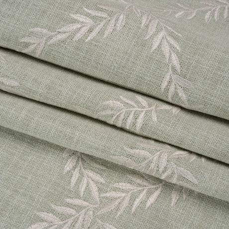 Embroidered Slubbed Drapery Woven - Duckegg Leafy Lattice - British Imported