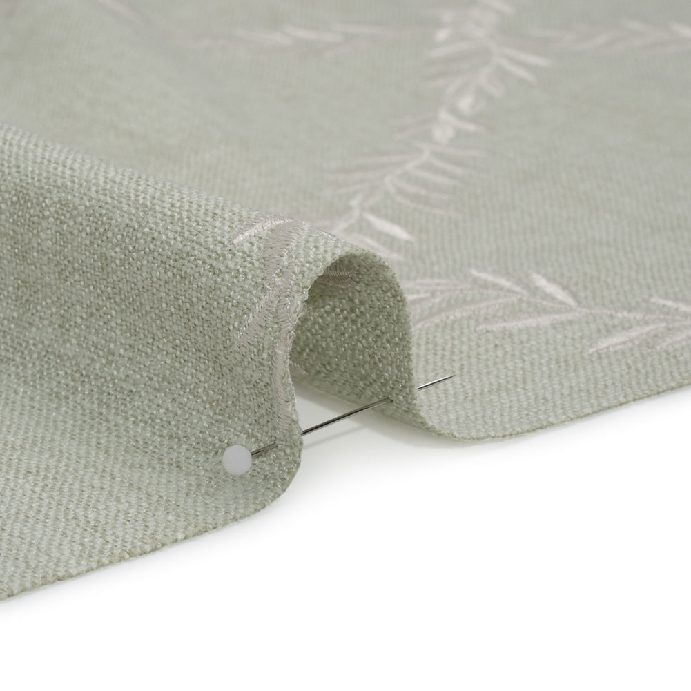 Embroidered Slubbed Drapery Woven - Duckegg Leafy Lattice - British Imported