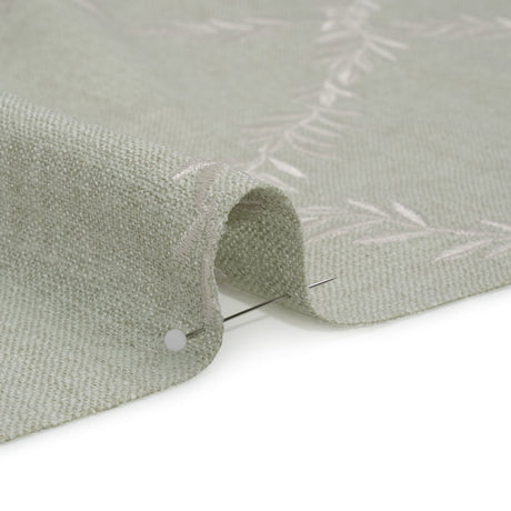 Embroidered Slubbed Drapery Woven - Duckegg Leafy Lattice - British Imported