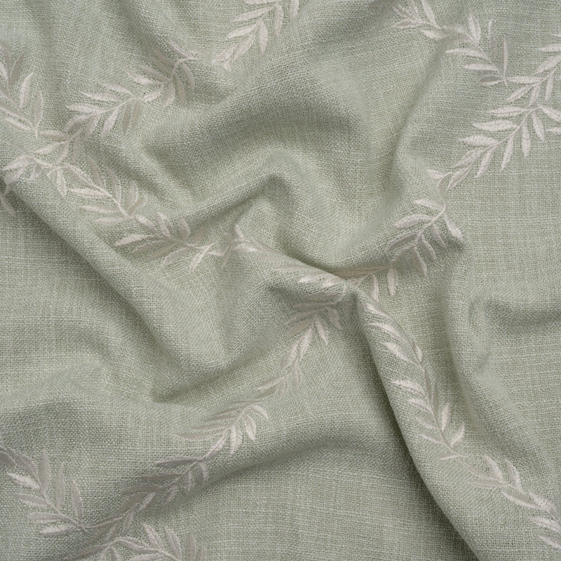 Embroidered Slubbed Drapery Woven - Duckegg Leafy Lattice - British Imported