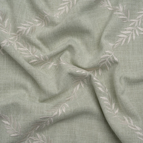 Embroidered Slubbed Drapery Woven - Duckegg Leafy Lattice - British Imported