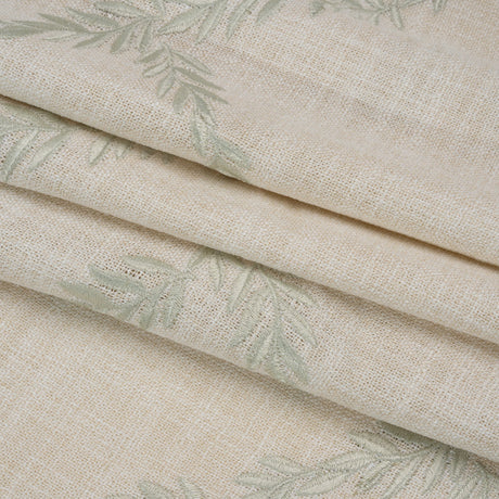 Embroidered Slubbed Drapery Woven - Sage Leafy Lattice - British Imported
