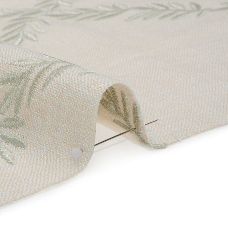 Embroidered Slubbed Drapery Woven - Sage Leafy Lattice - British Imported