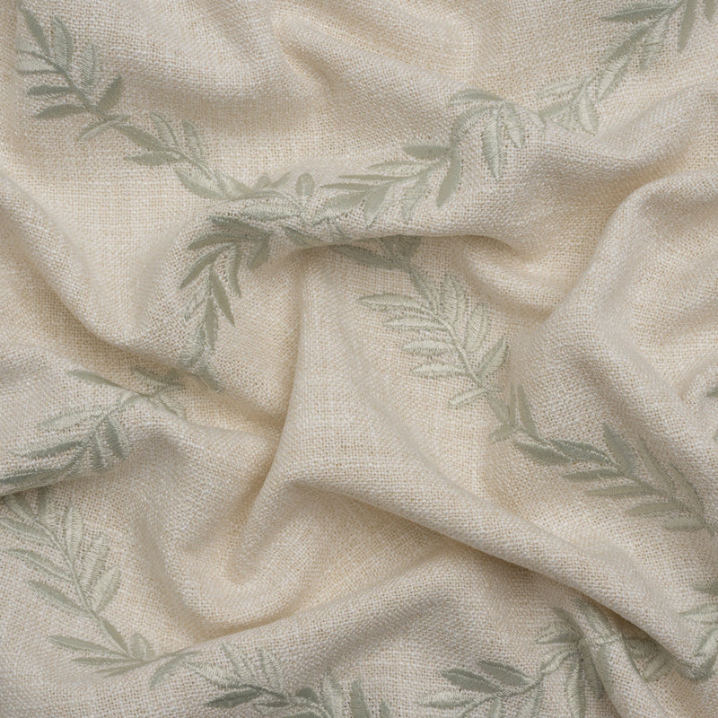 Embroidered Slubbed Drapery Woven - Sage Leafy Lattice - British Imported