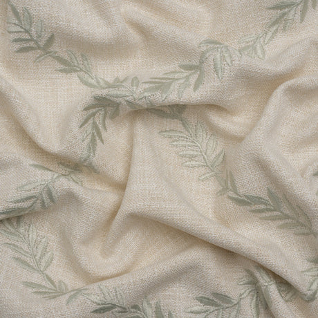 Embroidered Slubbed Drapery Woven - Sage Leafy Lattice - British Imported