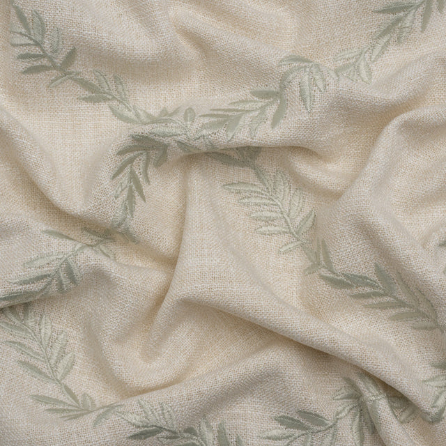 Embroidered Slubbed Drapery Woven - Sage Leafy Lattice - British Imported